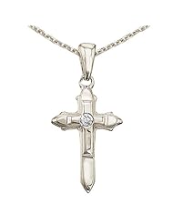 14K White Gold Small Diamond Cross Pendant with 18" Chain