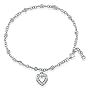 Sterling Silver Anklet Cubic Zirconia CZ Accent Chain w/ Heart Charm - Ideal Gift For Mother, For Her, Birthday, Anniversary, Bridal, Wedding, Engagement