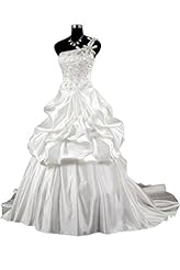  One Shoulder Lace-Up Applique Beaded Satin Natural   Waistline  Ball Gown Wedding Dress 