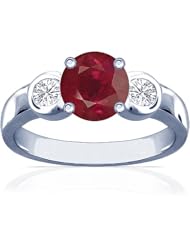Platinum Round Cut Ruby Three Stone Ring
