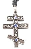  : Eastern Orthodox Christian Cross Crystal Pewter Pendant