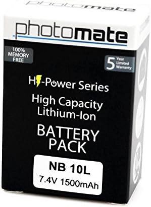 Photomate NB-10L NB10L Ultra High Capacity Rechargeable Battery Pack (1500mAh) for Canon Powershot SX40 HS, SX40HS, SX50 HS, SX50HS, SX60 HS, SX60HS, G1 X, G1X, G15, G16 Digital Camera