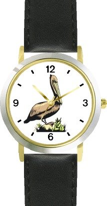 41QiDCYkynL Review Of Pelican No.1   Bird Animal   WATCHBUDDY DELUXE TWO TONE THEME WATCH   Arabic Numbers   Black Leather Strap Size Womens Size Small