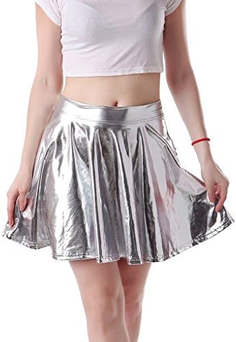 Encan Women's Mini Skirt - Shiny Metallic - Liquid Wet look