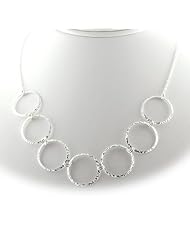 Sterling Silver Flat Hammered Circle Medium Links 18 Inch Long Chain Necklace Italy