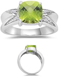 0.01 Cts Diamond & 2.04 Cts Peridot Ring in 10K White Gold