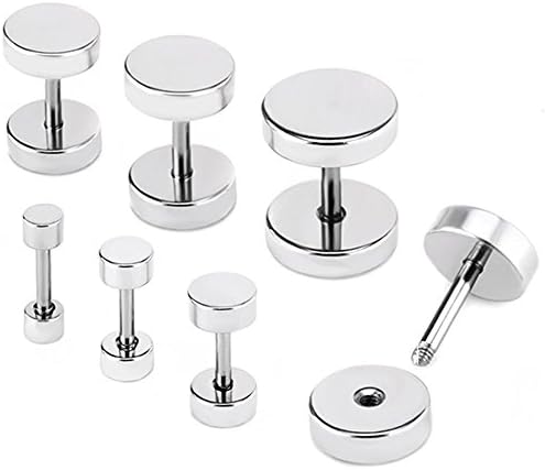 FF Womens Jewelry Stainless Steel Screw Back Dumbbell Fake Cheaters Faux Illusion Plugs Tunnel Stud Earrings Steel 6 Box Set