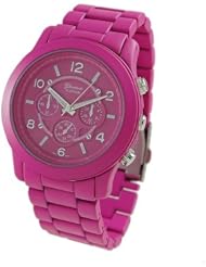 Geneva Platinum 9158 Womens Decorative Chronograph-style Matte Finish Link Watch-HOT PINK