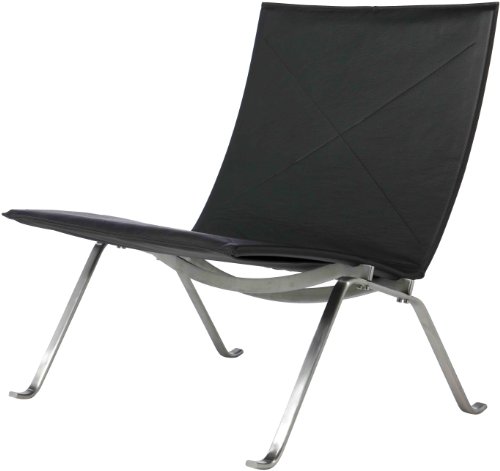 AEON Fairfax Black Leather Lounge Chair With Brushed Stainless Steel Frame