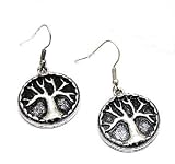 Beautiful Cyrus Tree of Life Charm Round Hook Earrings Antique Silver Tone