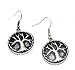 Beautiful Cyrus Tree of Life Charm Round Hook Earrings Antique Silver Tone