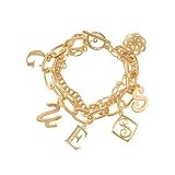 New with Tag Monogram Letters Gold Tone Charm Toggle Chain Link Bracelet Spells Guess