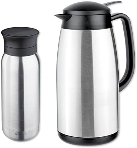 Isosteel Set-4t17: 1x Double walled Vacuum Sports Bottle, 17 Oz 18/8 Stainless Steel with 1x Isosteel Tableline Vacuum insulated Carafe Silver 51 Oz 1.5 L Brushed Stainless Steel