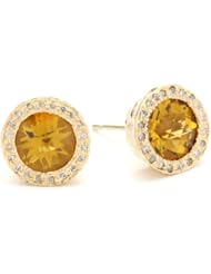 Dyanne Belle "Candy Earrings Collection" 14k Gold Honey Citrine with Pave Diamonds Stud Earrings