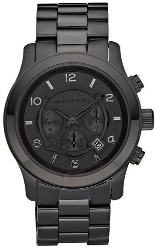 Michael Kors Watches Michael Kors Men's Black Leather Chronograph Sport (Black)