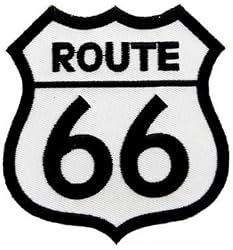 Route 66 Embroidered Patch White Iron-On Highway Road Sign Biker Emblem