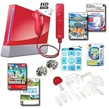 Nintendo Wii Red Holiday Mega Bundle with Remote Plus, Games, Dance Pad, an ....