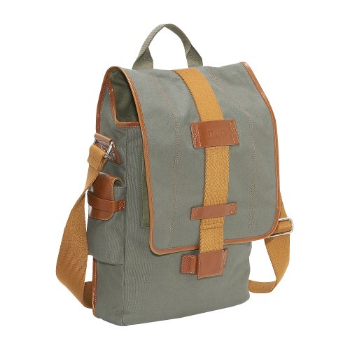 Nuo Tech  Vertical Canvas Messenger Bag-Color: Olive