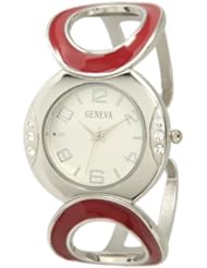 Geneva Womens Rhinestone-accented Bracelet Style Metal Bangle Watch - Red