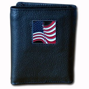 American Flag Leather Tri-fold Wallet