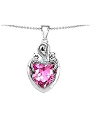 Original Star K (tm) Large Loving Mother Twin Childres Pendant with 12mm Heart Created Pink Sapphire in .925 Sterling Silver