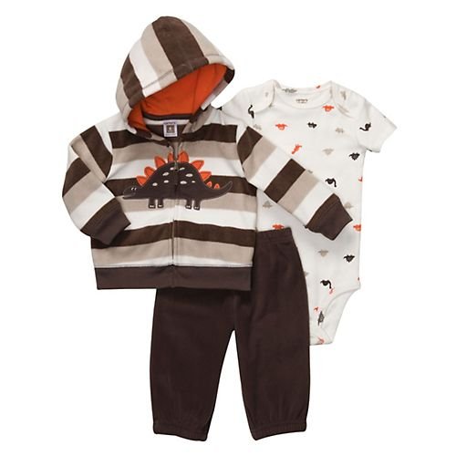 Carter's Boys Dinosaur Fleece Hoodie 3 Pc Set Bodysuit Pants Jacket (9 Months)