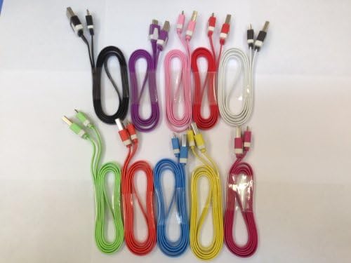 Sfusa 10 Pcs Pack 3 Feet Flat Stylish Multi-color Micro USB to USB 2.0 Data Sync Charger Flat Cable for Samsung - Colors: White, Black, Green, Aqua Blue, Rose Pink, Yellow, Hot Pink, Purple, Red for Samsung S2 S3 Note Nokia Blackberry Lg Htc