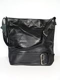 Black Soft Real Leather Cross Body Shoulder Bag with Silver Buckle detail