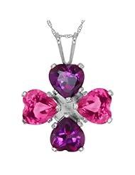 3.28 Ct Heart Shape Purple Amethyst Pink Mystic Topaz 925 Silver Pendant