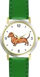Dachshund (Shorthaired) Dog - WATCHBUDDY&reg; DELUXE TWO-TONE THEME WATCH - Arabic Numbers - Green Leather Strap-Children's Size-Small ( Boy's Size & Girl's Size )