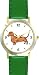 Dachshund (Shorthaired) Dog - WATCHBUDDY&reg; DELUXE TWO-TONE THEME WATCH - Arabic Numbers - Green Leather Strap-Children's Size-Small ( Boy's Size & Girl's Size )