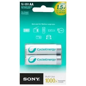 Sony Cycle Energy NHAAB2RN 1000 mAh AA Pre-Charged Batteries (2 Pack)