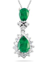 1/4 (0.21-0.27) Cts Diamond & 0.75 Cts Natural Emerald Cluster Pendant in 14K White Gold