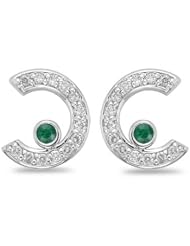 2/5 (0.37-0.45) Cts Diamond & 0.08 Cts Natural Emerald Earrings in 14K White Gold