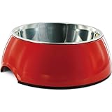 Gemini 2 in 1 Dog Bowl, Stainless Steel and Plastic Bowl by Kakadu Pet, Large, 8 1/2 x 2 3/4, Red