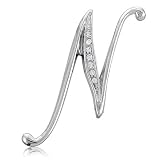 Silver Toned Initial Letter Brooch Pin - N