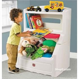 Lift and Hide Bookcase Storage Chest with Red Lid