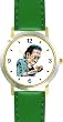 Frankenstein with Flower - WATCHBUDDY&reg; DELUXE TWO-TONE THEME WATCH - Arabic Numbers - Green Leather Strap-Size-Large ( Men's Size or Jumbo Women's Size )