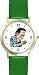 Frankenstein with Flower - WATCHBUDDY&reg; DELUXE TWO-TONE THEME WATCH - Arabic Numbers - Green Leather Strap-Size-Large ( Men's Size or Jumbo Women's Size )