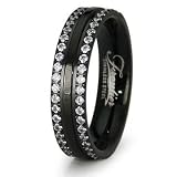 Ladies Double Eternity CZ Black Stainless Steel Wedding Band Ring 5mm