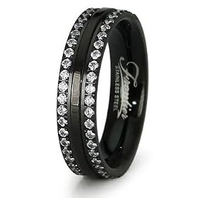 Ladies Double Eternity CZ Black Stainless Steel Wedding Band Ring 5mm