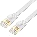 CAT7 Flat Ethernet Cable, Fosmon (White - 10 Feet) CAT7 Snagless RJ45 Ethernet Network Patch Cable [FLAT Tangle Free] - Ultra Speed 10 Gigabit 600Mhz Patch - Modem / Router / LAN / Printer / MAC / Laptop