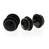 Black Anodized Stainless Steel Faux Plug - Black CZ- 16g Stud - 8mm Fake Plug - Sold as a Pair