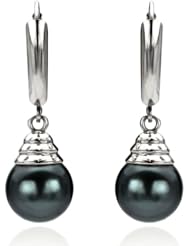 14k White Gold Perfect Round Black South Sea Tahitian Pearl High Luster Lever Back Earring AAA Quality.