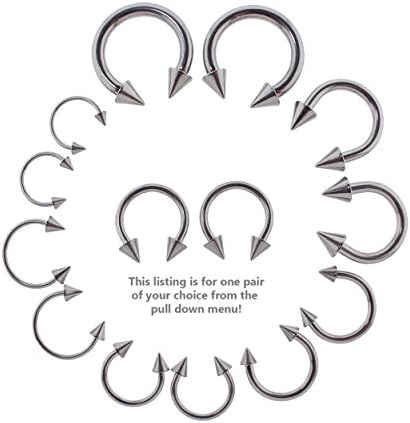 Pair of Steel Circular Barbell w/Cones Horseshoe Earrings 18-8G