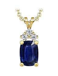 14K Yellow Gold Cushion Cut Blue Sapphire And Round Diamond Pendant