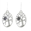 Oval Tree of Life Earrings in Sterling Silver with an Iolite Stone, #8039