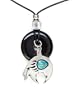 Onyx and Diamond Cut Pewter Pendant Necklace - Bear Fetish