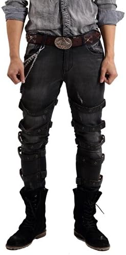 2014 Men's High Street Fashion Pimp Painter Jeans in Skinny Fit (S/28, Black)