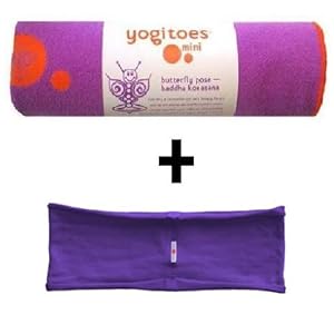 Butterfly yogitoes® mat size SKIDLESS® yoga towel + purple hBand stretchy headband combo by Absolute Yogi®